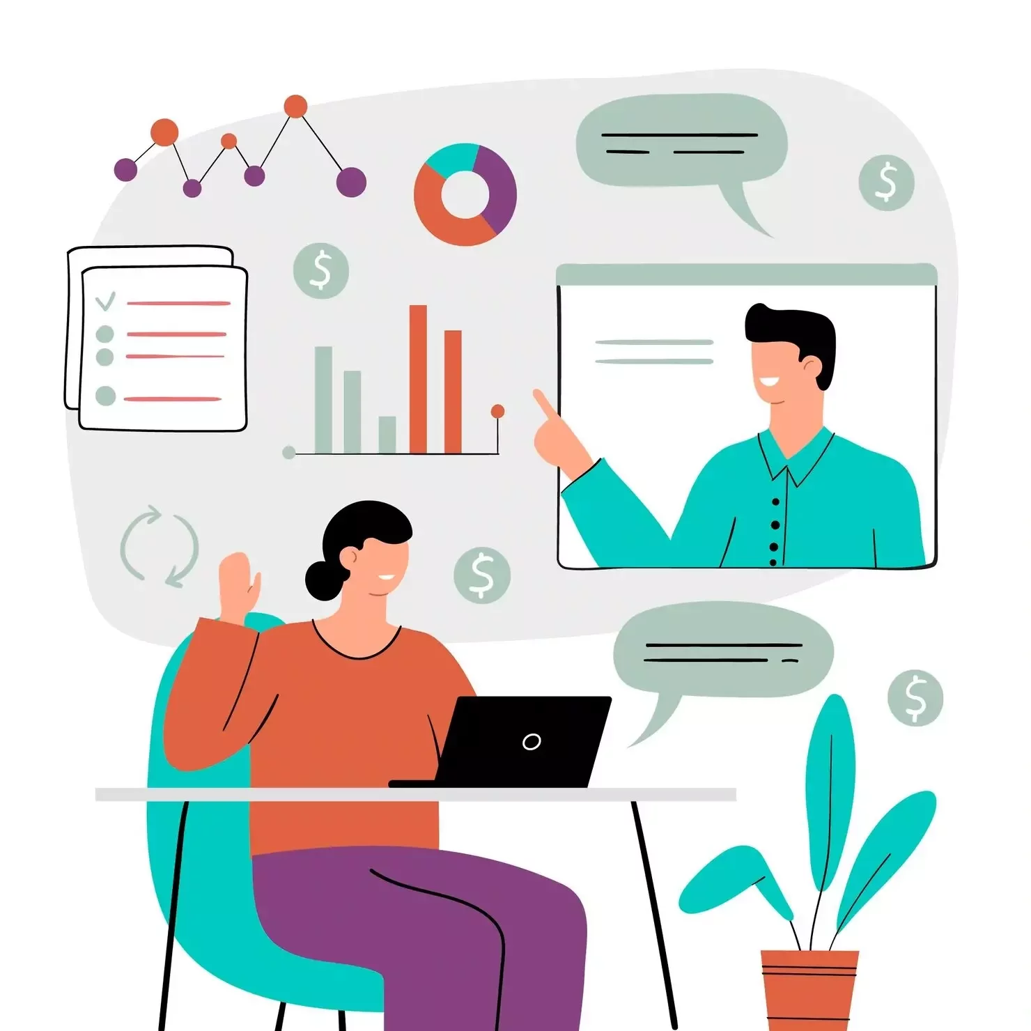 Virtual accountant reviewing financial reports